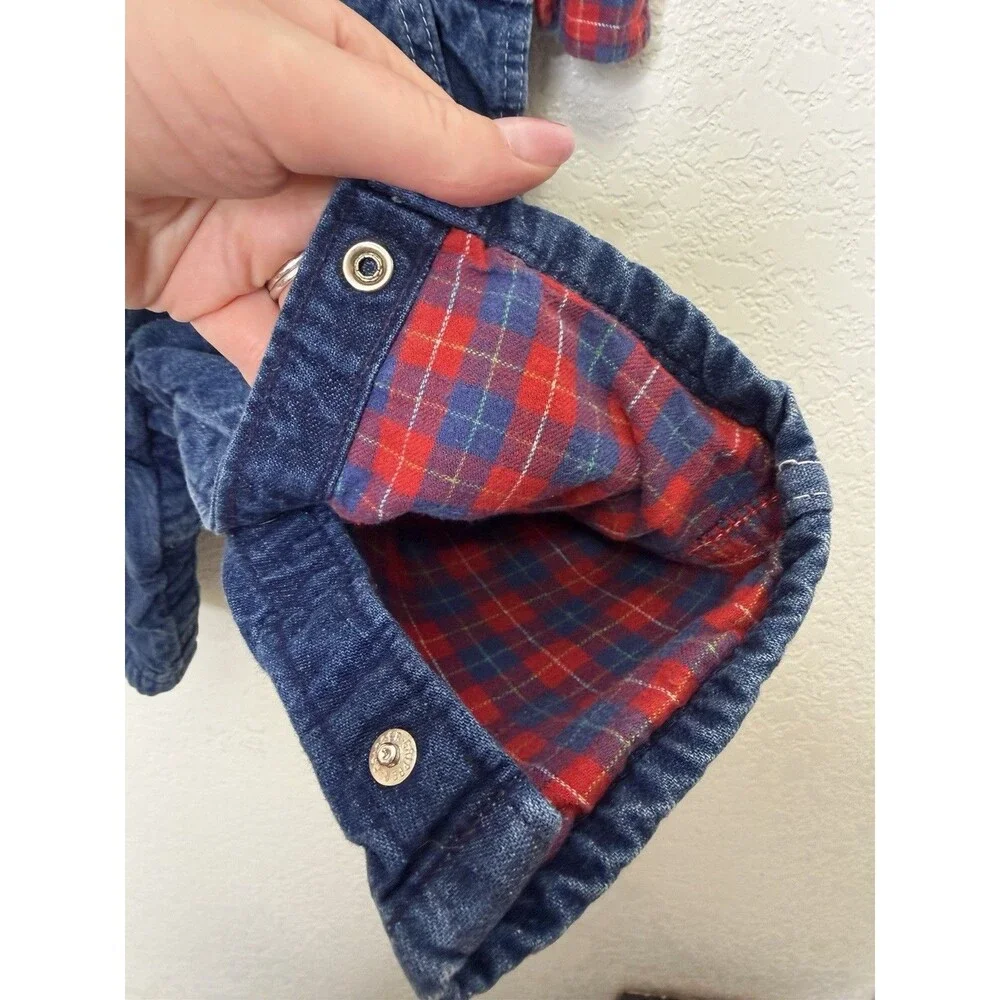 Vintage Oshkosh Vestbak Denim Boys Plaid Overalls & Shirt 12 Months 90s Holiday